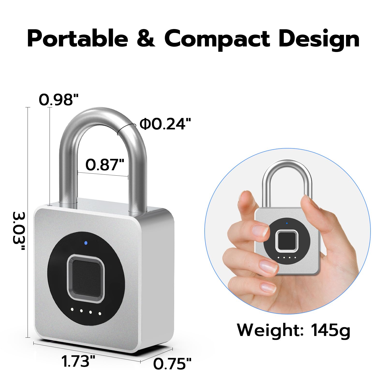 Eseesmart Cadenas à empreintes digitales, combinaison biométrique, cadenas sans clé, verrouillage de charge USB, serrure de gym pour casier, bagages, valises