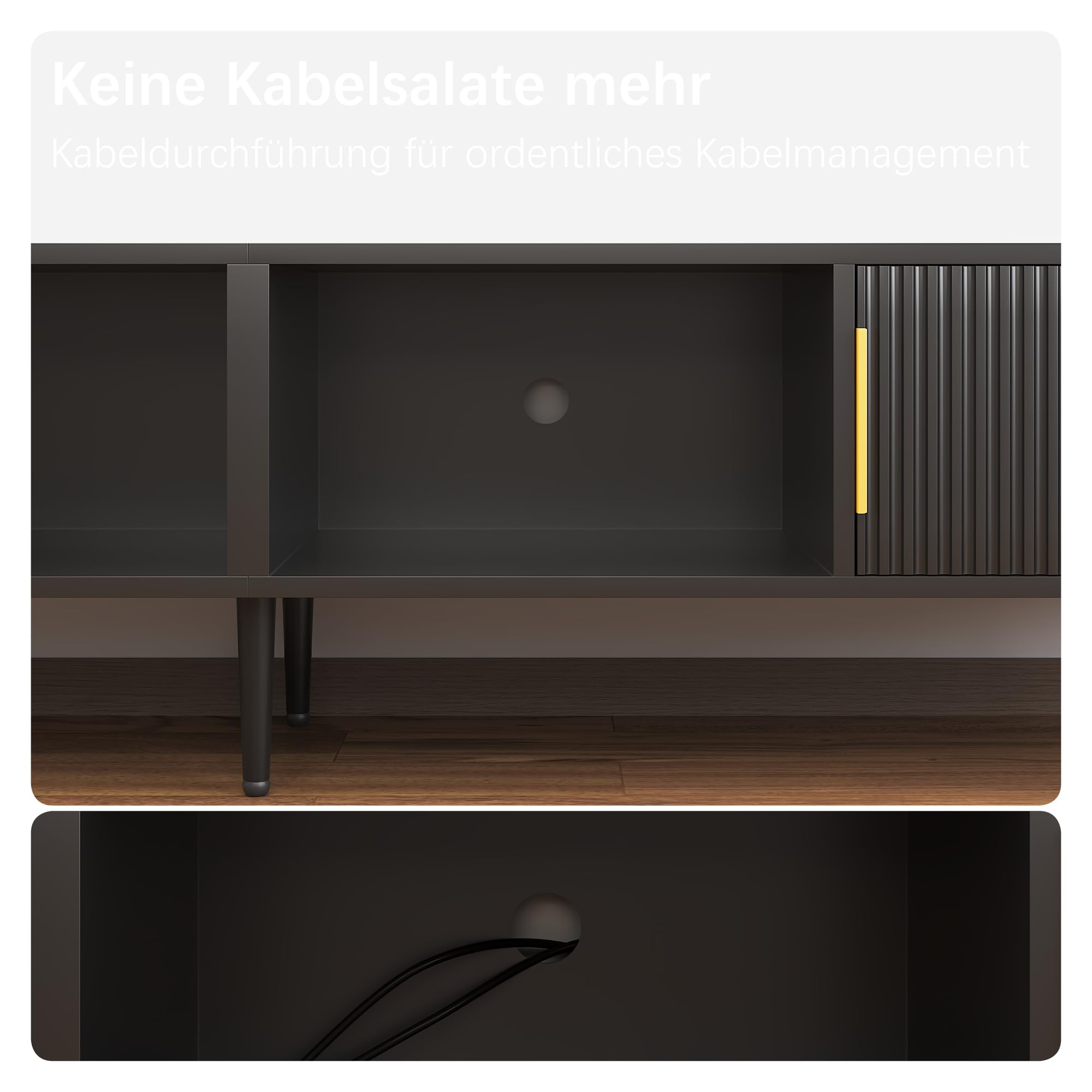 KEEPREAPER TV Schrank 171cm, Lowboard Modern mit Wellenfront und Metallgriffen, TV Lowboard Stehend für 75 Zoll Fernseher, Fernsehtisch mit Kabeldurchlass für Wohnzimmer (Schwarz)