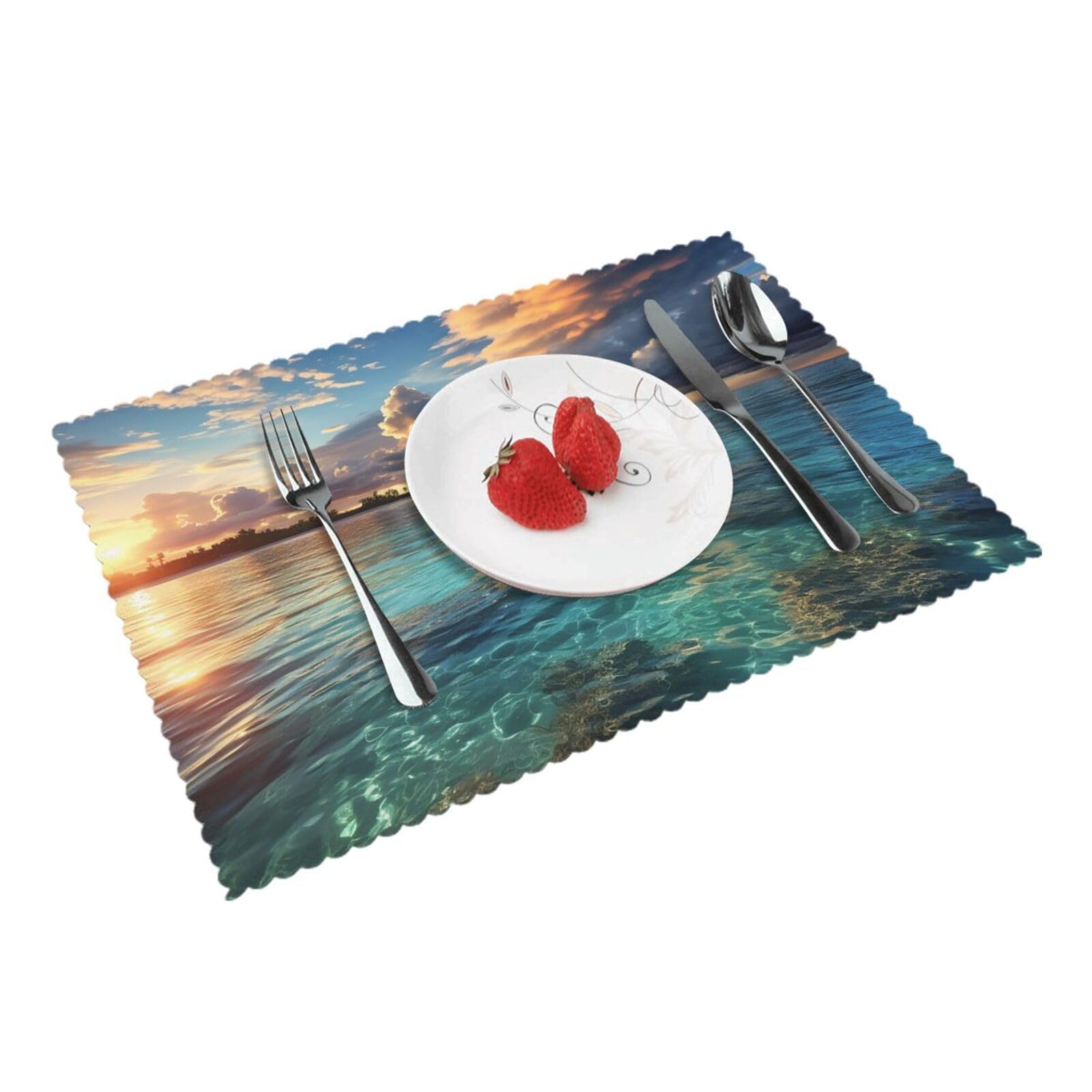 Placemats Set of 4 Heat Resistant Woven Place Mats for Dining Table Beautiful view of the sea Placemats Washable Wipeable PVC Table Mats Indoor/Outdoor Place Mats for Party Kitchen Decor 30x45 cm