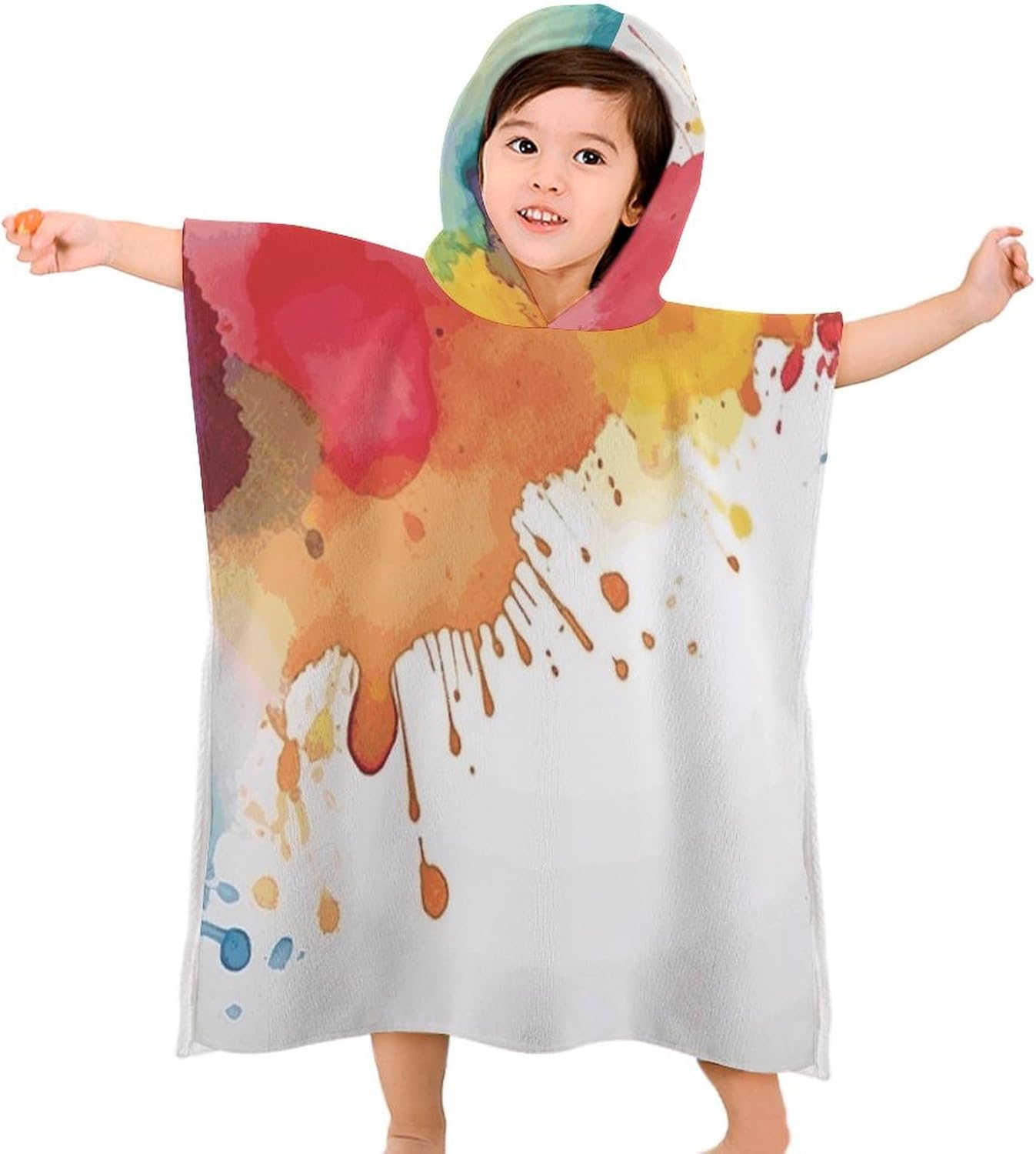 Kids Bath Towel Kids Hooded Beach Towel Kids Pool Towel Stains of Watercolor Paint Splatters Printed Kids Beach Towel for Boys Girls Soft Absorbent Quick Dry Beach Swim Pool Towel