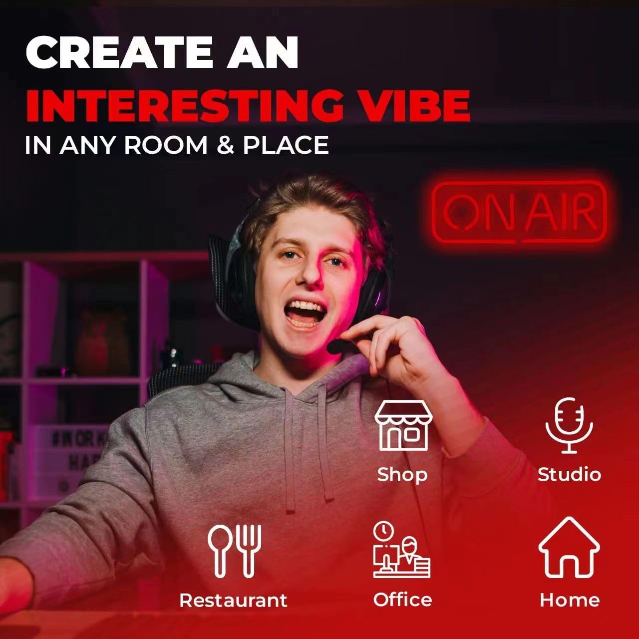 ON AIR Neon Signs, LED Studio Live Decorative Lights, Streaming Recording Sign, USB Connected, for Streamers Influencers Gamers Room Bar Club Home Party Decoration… (Red)