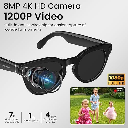 Vista 6 de Al - Lentes inteligentes, lentes de cámara de 8 MP con traducción en tiempo real y análisis de objetos, grabación de video HD 1080P, no requiere