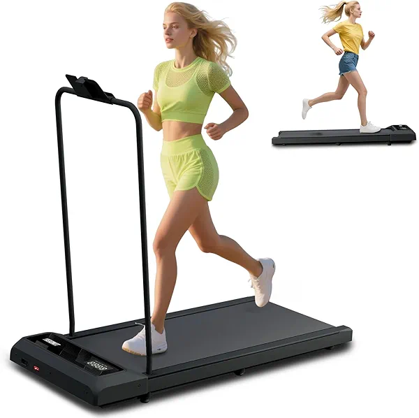 RIVANO Treadmill with Handles, Electric Treadmills for Home Small, 2.5HP Walking Pad Treadmills with Handle Bar, Under Desk Treadmill with Remote Control LED Display, 270LBS Capacity