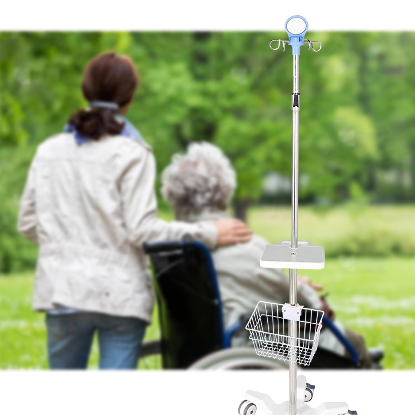 Asta Flebo con Ruote Aste Portaflebo Medicali con 4 Ganci 5 Gambe Regolabili in Altezza per Casa Clinica Ospedaliera(Color:White 2)