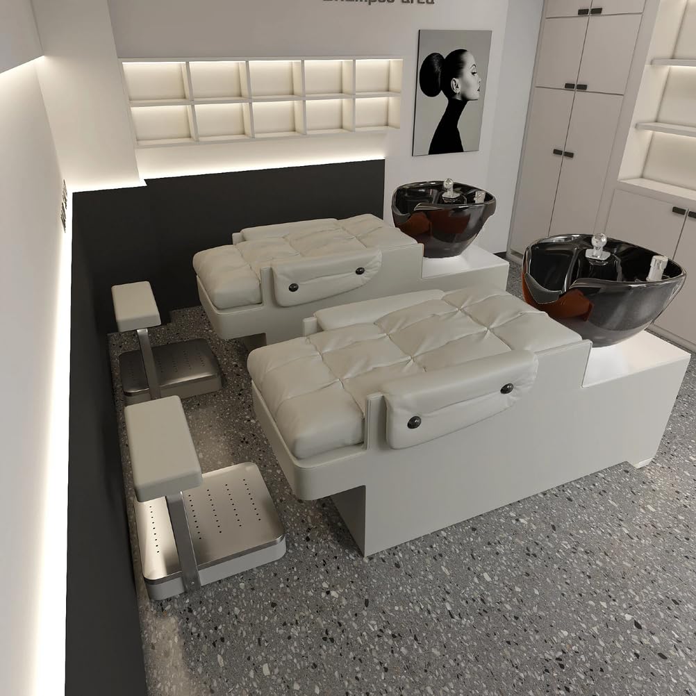 Leżak do salonu z czarną ceramiczną umywalką z powłoką ze sztucznej skóry, podnóżkiem i tapicerką, praktyczne akcesoria do spa i golenia