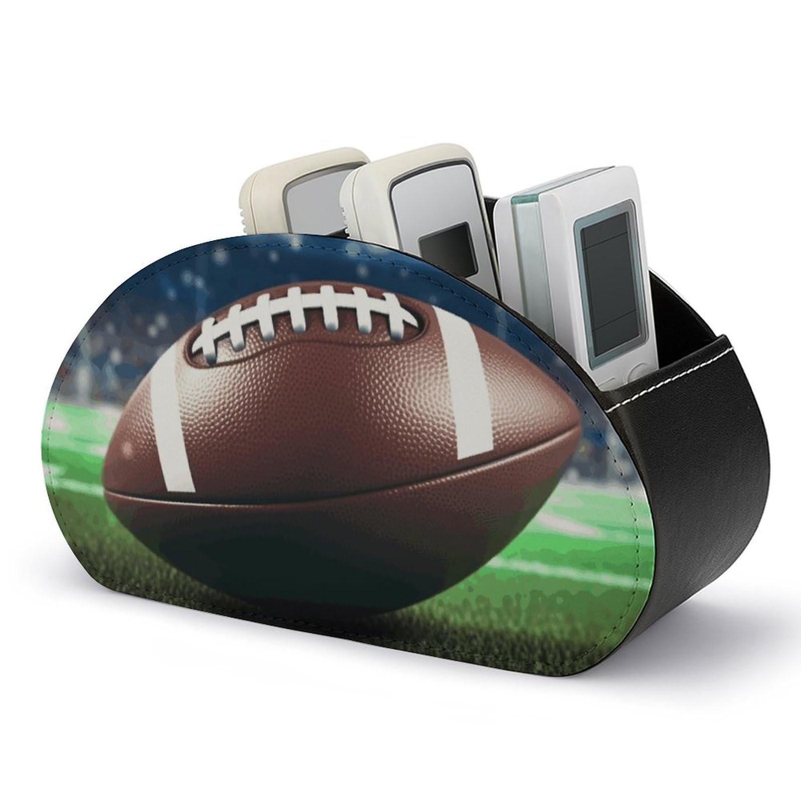 VstaDank Football And Grass Remote Control Holder with 5 Compartments PU Leather Remote Caddy Desktop Organizer Store TV Remote Control Storage Box for Home Office Desk Nightstand