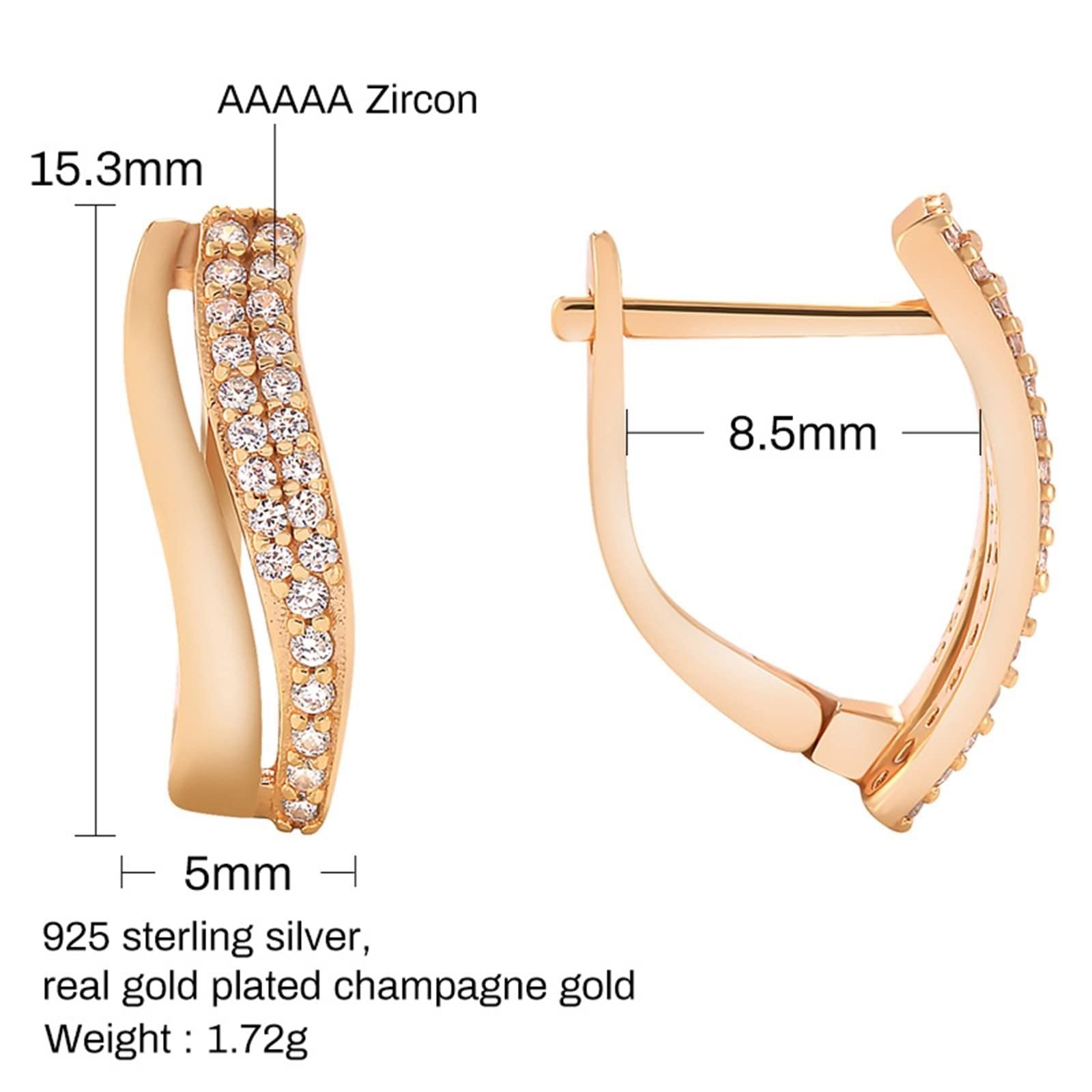 Orecchini a bottone a doppia da donna in argento 925 con zirconi bianchi, orecchini a cerchio in argento sterling tono oro champagne, gioielli ipoallergenici e altamente lucidati