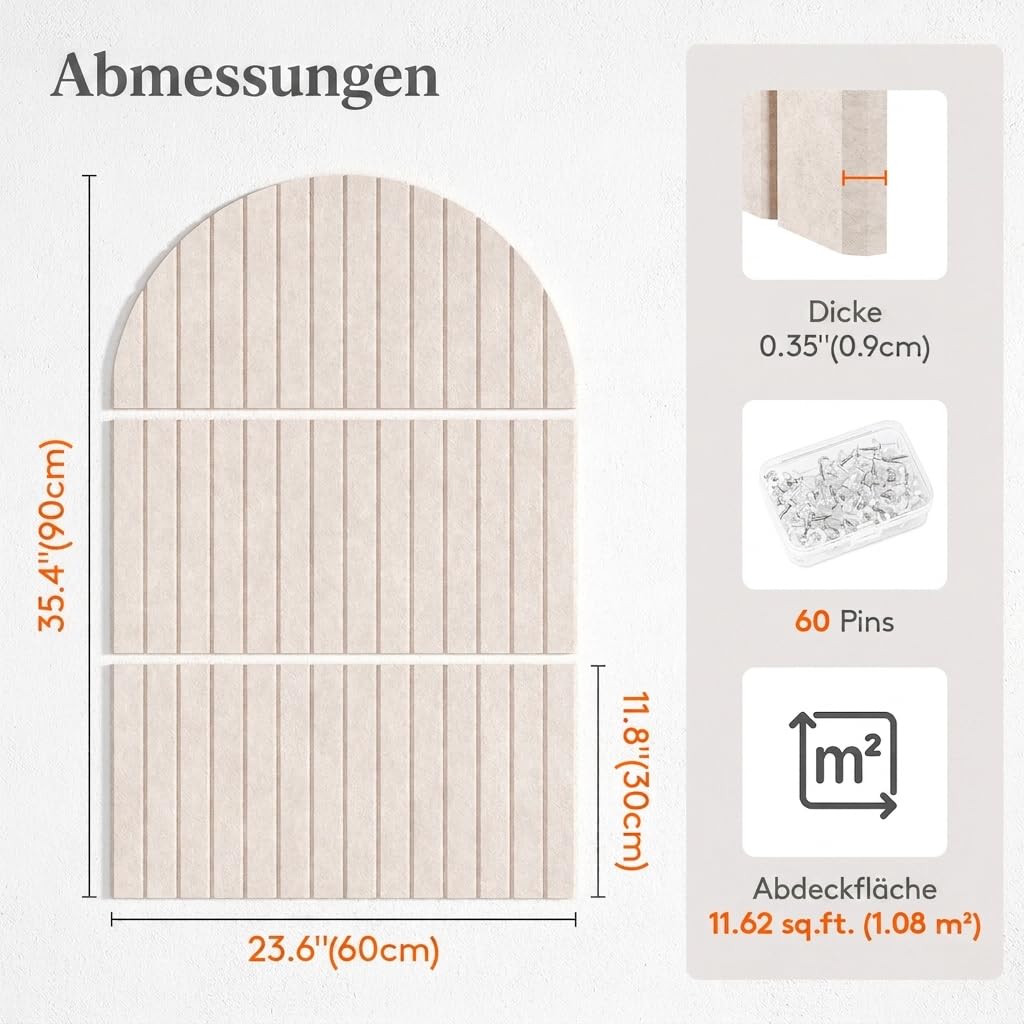 Lifewit Gewölbte Filz Pinnwand Selbstklebend für Wand Deko 90x60cm, 2 Sets | 90x60cm, Large Notice Bulletin Boards for Home with 60 Pins, Wall Panels Self Adhesive for Home Office Bedroom Decor, Black