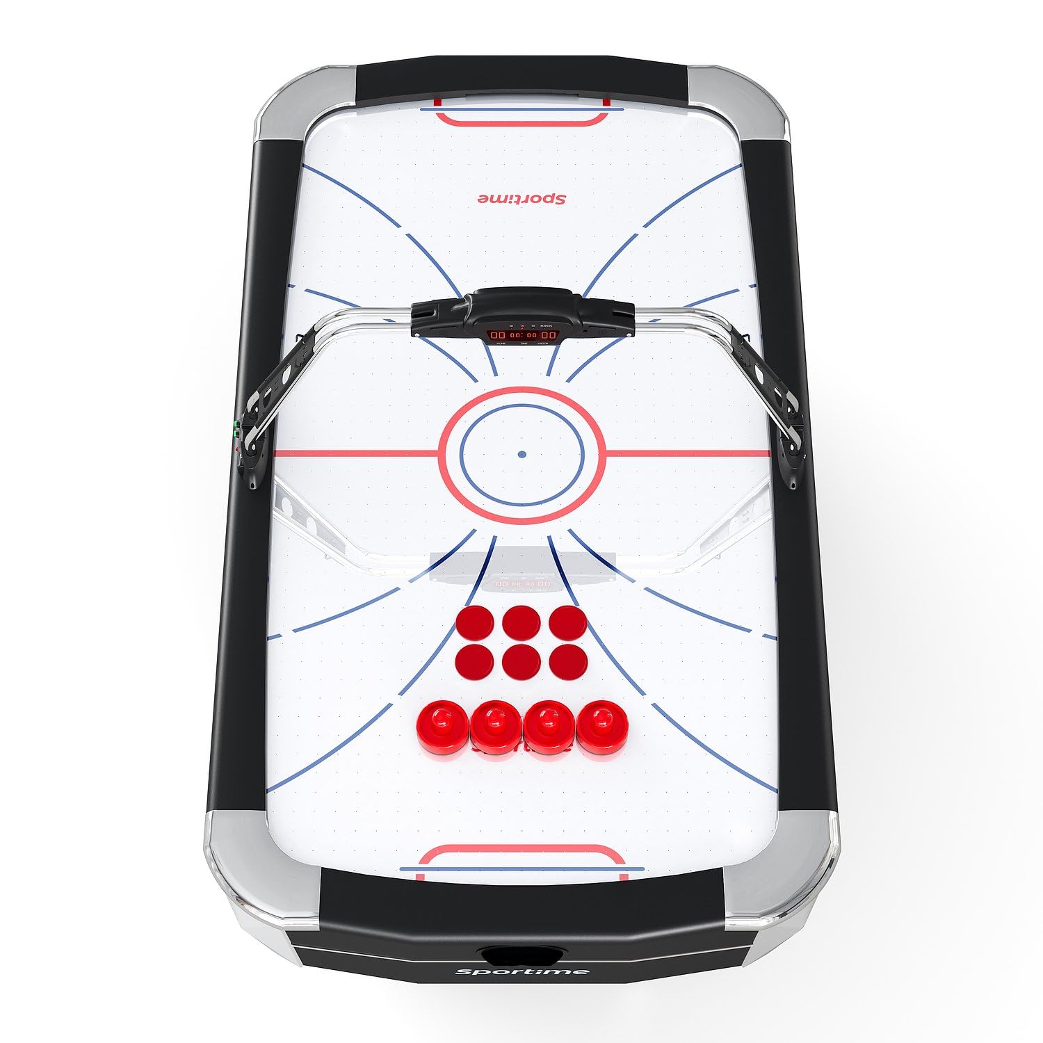 Sportime Airhockeytisch Blizzard | Freizeit Airhockey-Tisch mit Luft-Gebläse, Elektronischem Zähler, 4X Schlägern, 6X Pucks | 116 kg | 213x122x81cm | Einsatzbereiche Privat