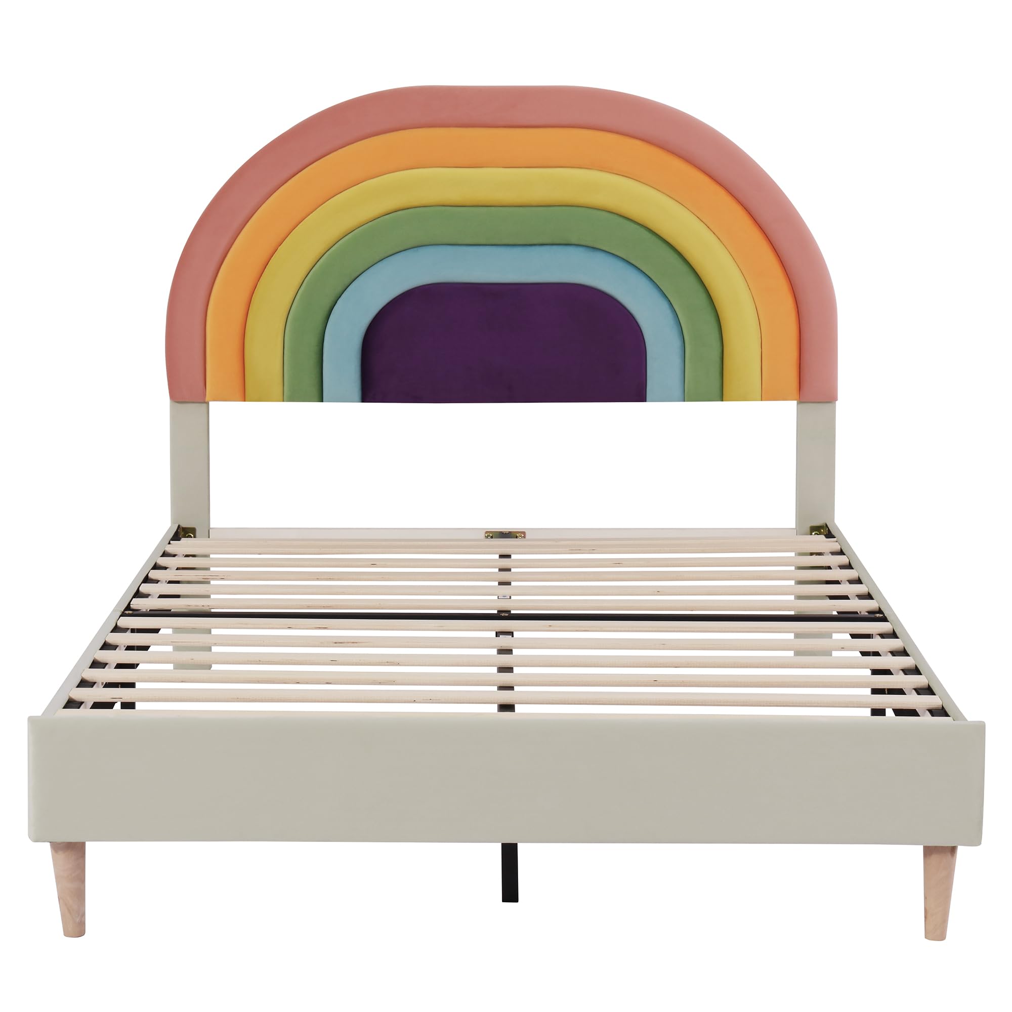 Idemon Letto imbottito 140 x 200 cm, con rete a doghe e testiera, letto per ragazzi, per adulti e adolescenti, rete a doghe in legno, facile da montare, testiera regolabile in altezza, velluto, beige