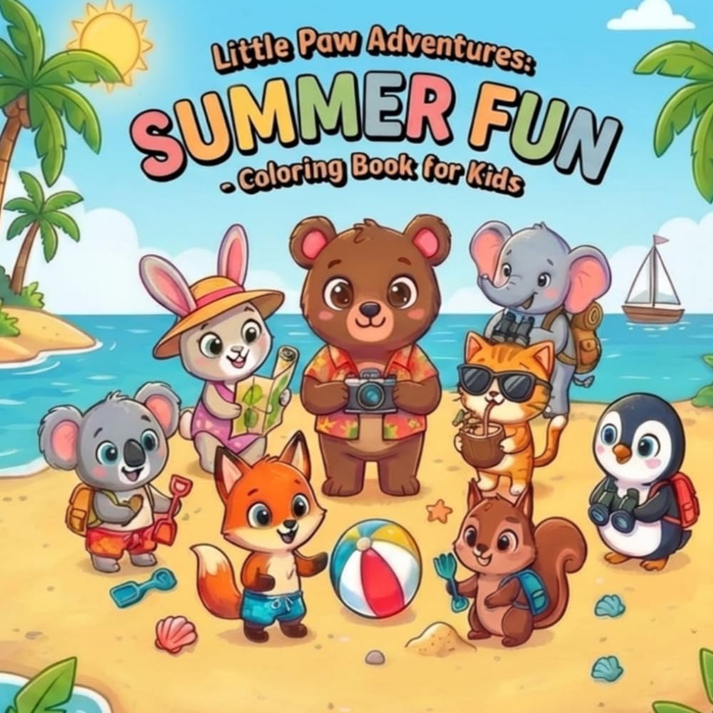 Little Paw Adventures: Summer Fun Coloring Book for Kids Ages 4-8 with Cute Animals: Cute Puppies, Frogs & Forest Friends Enjoying Beach, Mountains & ... Toddlers and Kids (Little Animals Adventures)