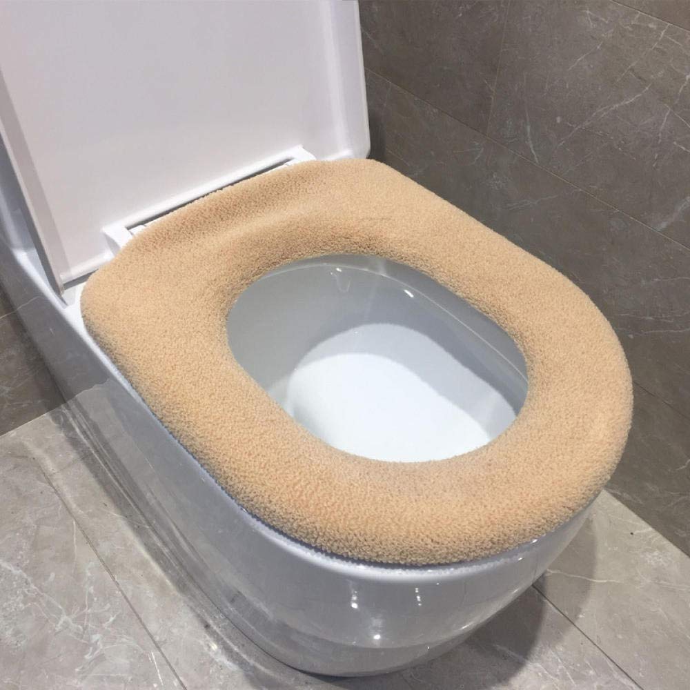 Xinduo Khaki Universal Toilet Seat Cover Washable,Universal Thick Plush Toilet Seat-,Warm Washable Toilet Seat Cover Cushion