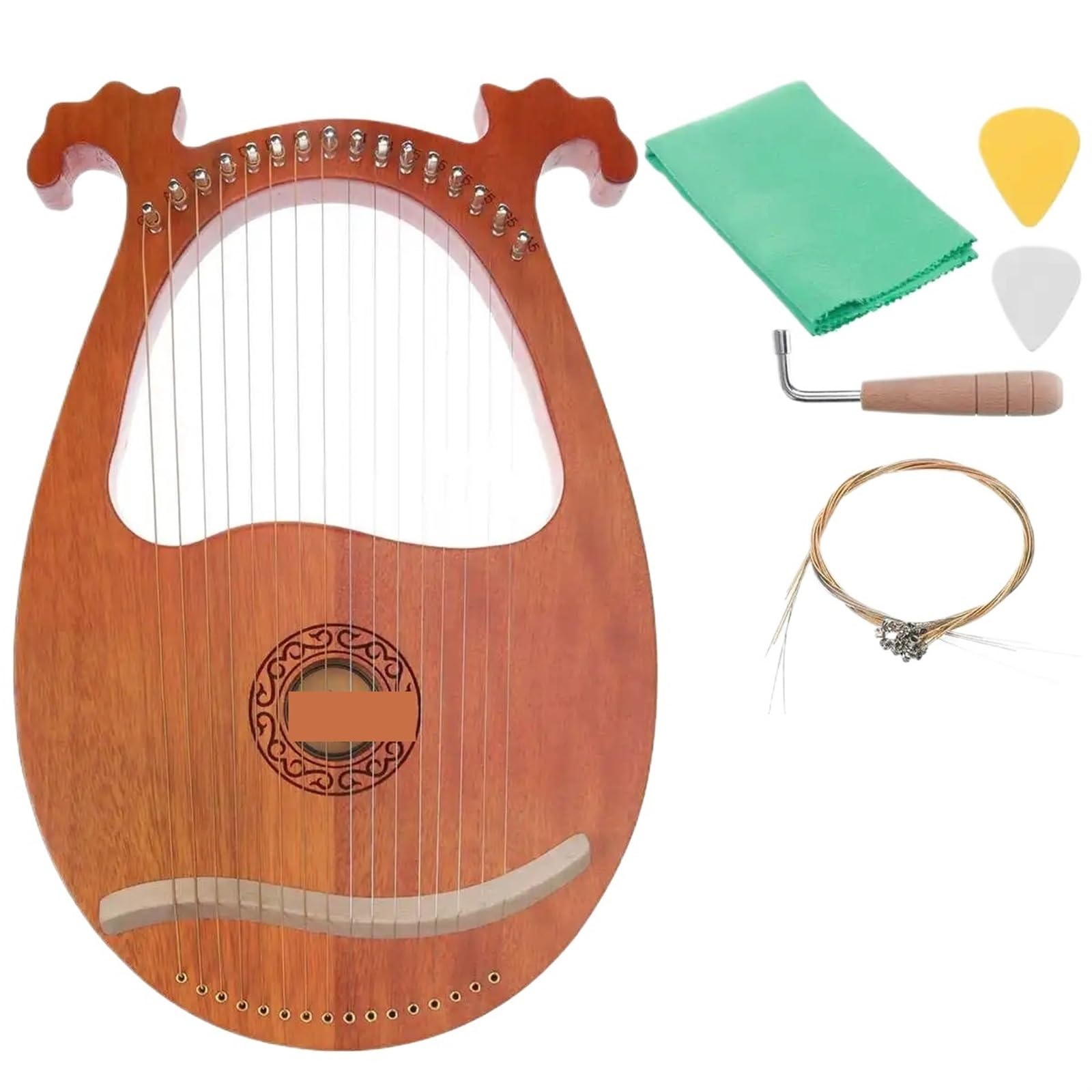 Lyre Harp 16 Saiten Holz Mahagoni Leier Harfe Instrument mit Tonabnehmer Stimmschlüssel Reinigungstuch Anfänger Geschenk Musikinstrument(Dark Green)