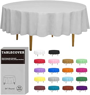 D&Z 12枚パック 円形プラスチックテーブルクロス 使い捨て 84インチ 高耐久 テーブルカバー 屋内 屋外 パーティー 誕生日 ウェディング ピクニック 宴会用 (シルバー)