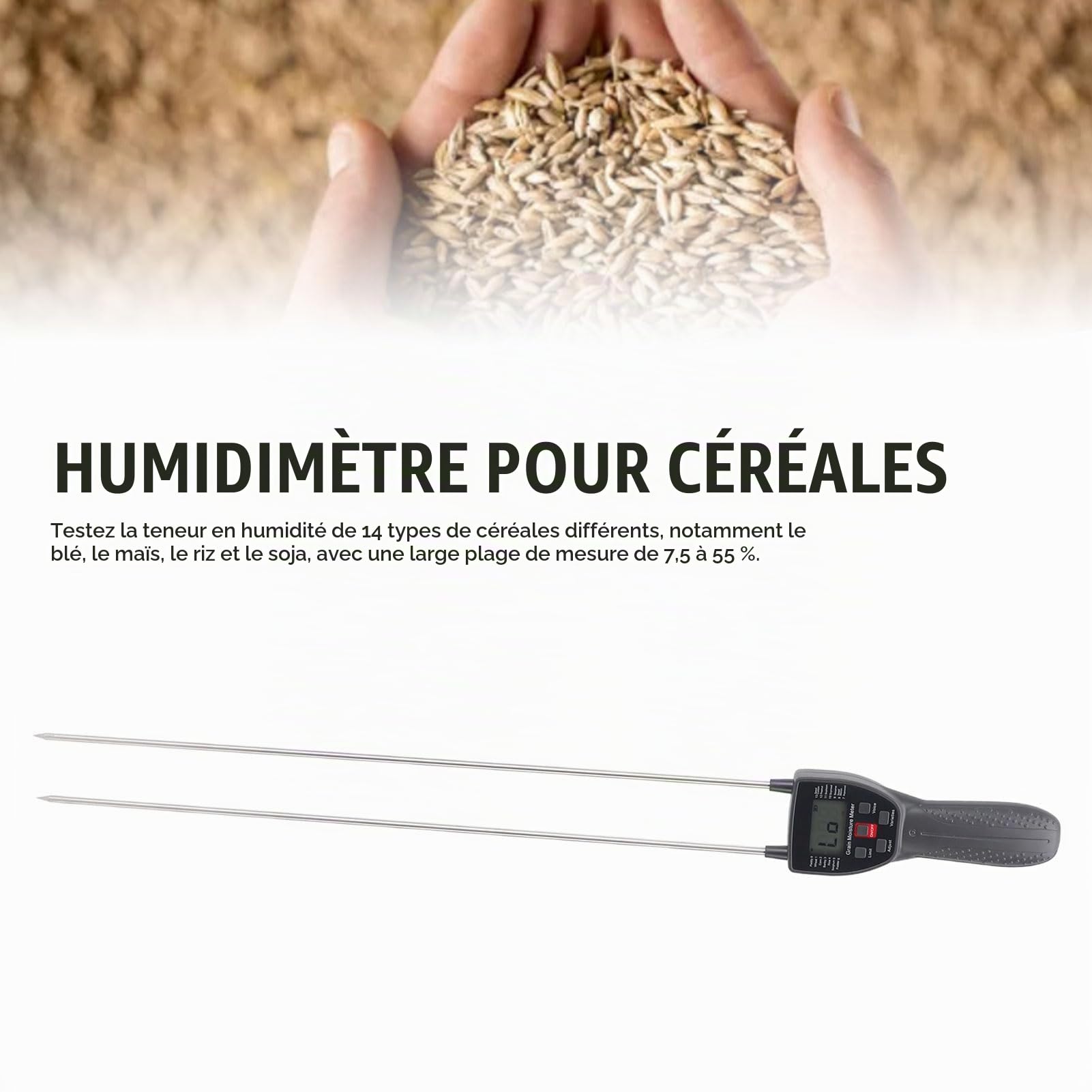 Humidimètre de Foin Portable, Testeur de Balles de Foin avec Sonde, Compteur de Grains Numérique, pour Surveiller Garantissant une qualité Optimale du Foin, pour le blé, le Maïs,