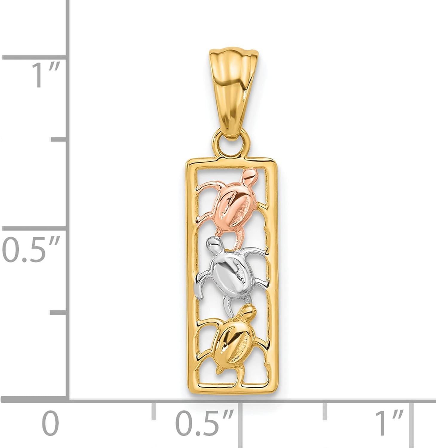 14k Two-Tone Gold Sea Turtle Pendant Necklace with Rose White Yellow Gold Turtles in Vertical Open Frame Design, Nautical Ocean Charm Jewelry for Women, Nature Inspired Marine Life Symbol - Image 4