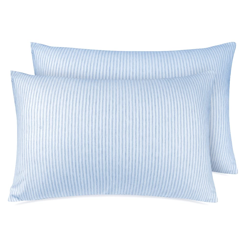 Fittia Kuscheliger Gestrickt Gestreift Kissenbezug Kinder 40x60 Baby Kopfkissenbezug Kleinkind Kissenhülle aus Bio Baumwolle für Kinderwagen, 2er-Pack mit Verstecktem Reißverschluss, Blau, 40x60cm