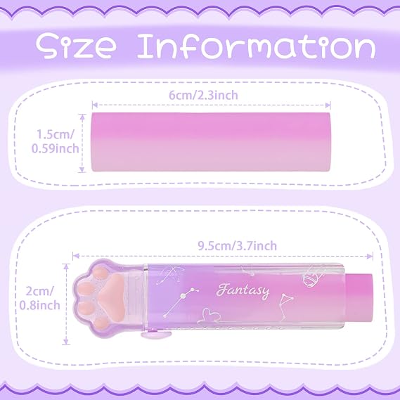 Benvo 4Pcs Sliding Retractable Pencil Erasers with Cat Paw Plastic Sleeve Cute Jelly Erasers for School Office Clean Erase Rubber(Gradient Color)