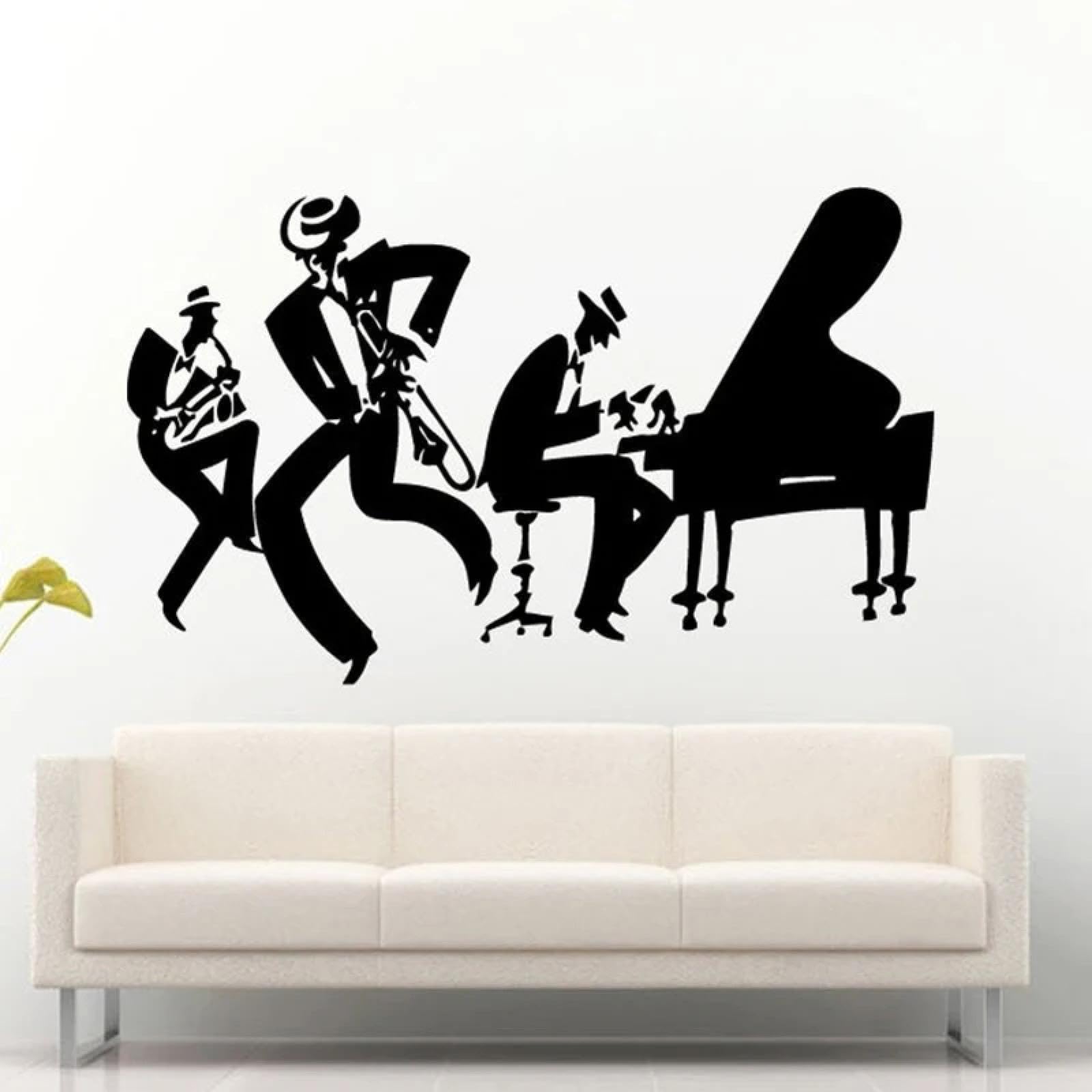 Youousi Black Funny Band Wall Stickers, Jazz Saxophone Wind Instruments Tools Band Music Genres Vinyl Wall Stickers Music Room Decoration