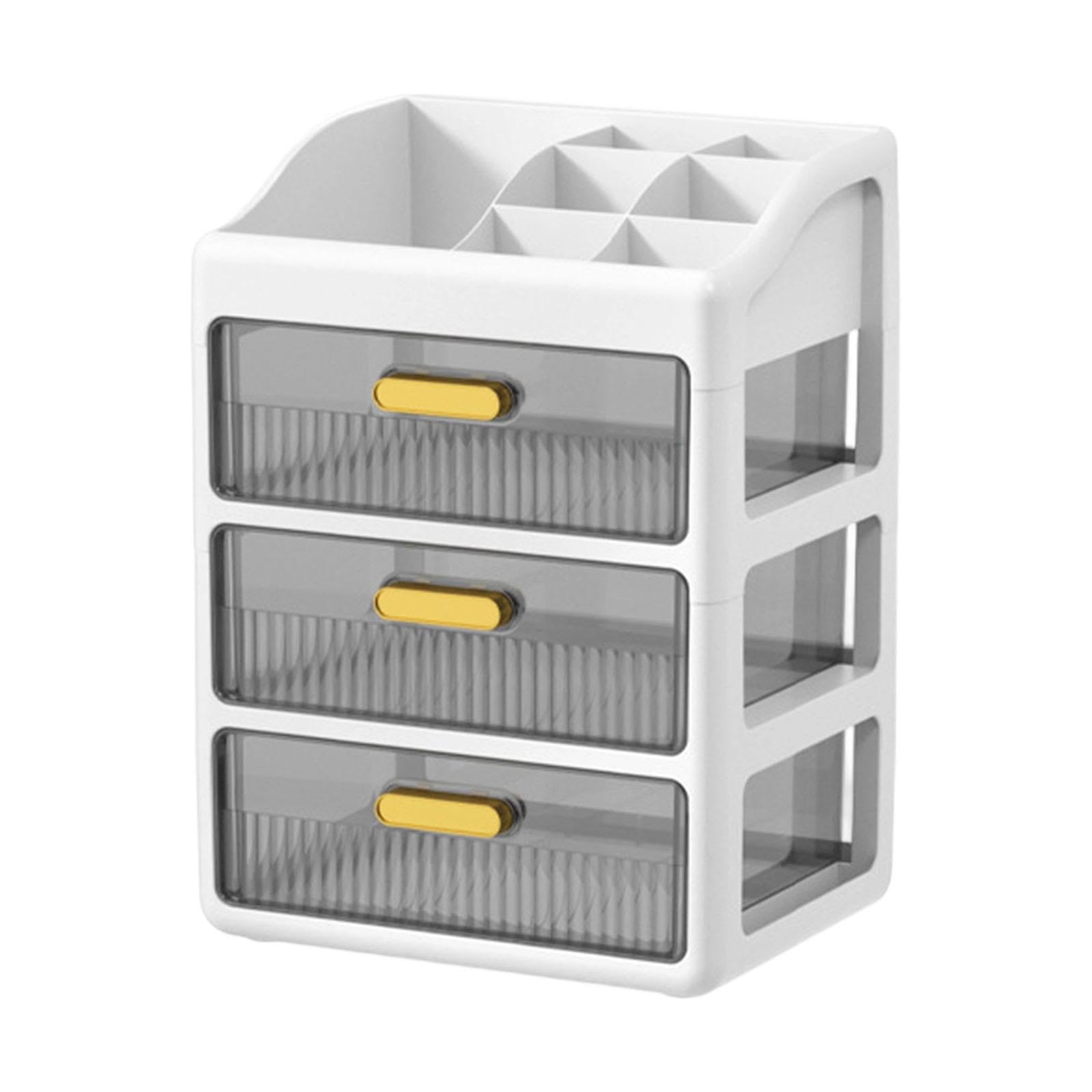 Qianly Organizador de Escritorio Organizador de Maquillaje Almacenamiento de Cosméticos con Compartimentos Y Cajones para, White 3 Tier