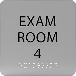 6" X6" Exam Room 4 Sign - ADA Compliant Tactile Graphics Grade 2 Braille Text Acrylic Wall Signs - Educational Institution Directional Assistance Test Center Door Sign for Schools