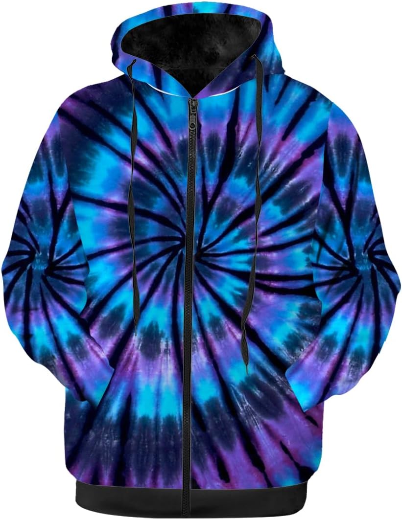 Tie Dye Womens Mens Winter Jacket,Fleece Lined Zip-up Hoodie Warm Sweatshirt Coat