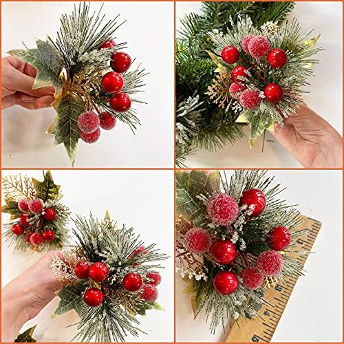 Christmas Wreath Making Supplies, 130Pcs Pine Cones Pine Branches Set, Pinecones Berries Garland Making kit, Artificial Holly Red Berry Pinecone Branches for Xmas Tree Decoration Fall Winter Crafts