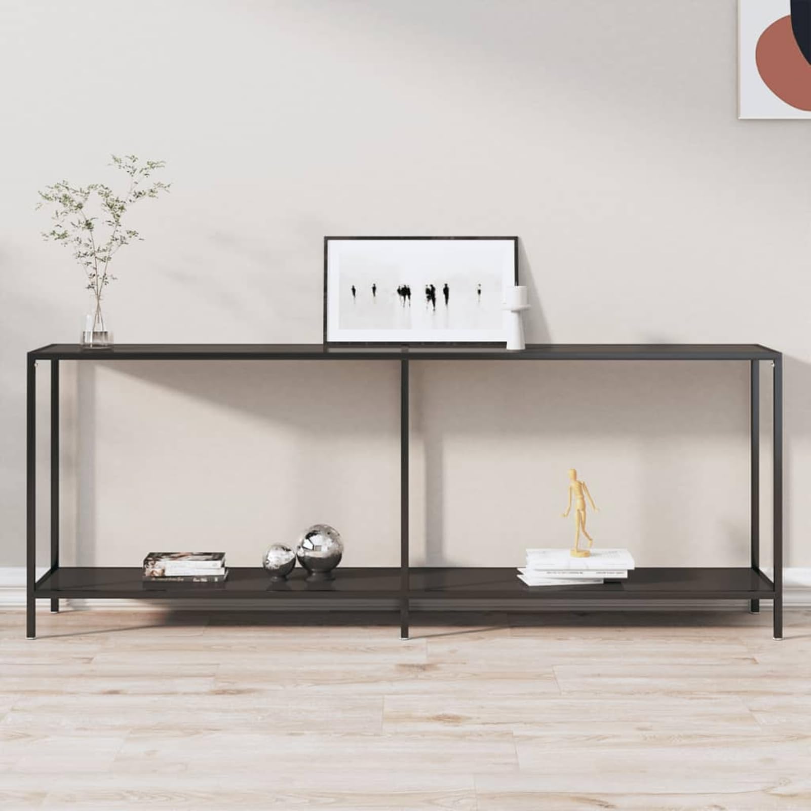 Homgoday Mesa Consola Vidrio Templado Negro 200x35x75,5 cm Mesas auxiliares de salón,Mesa Consola Recibidor Mueble de Entrada Estrecha Clásica