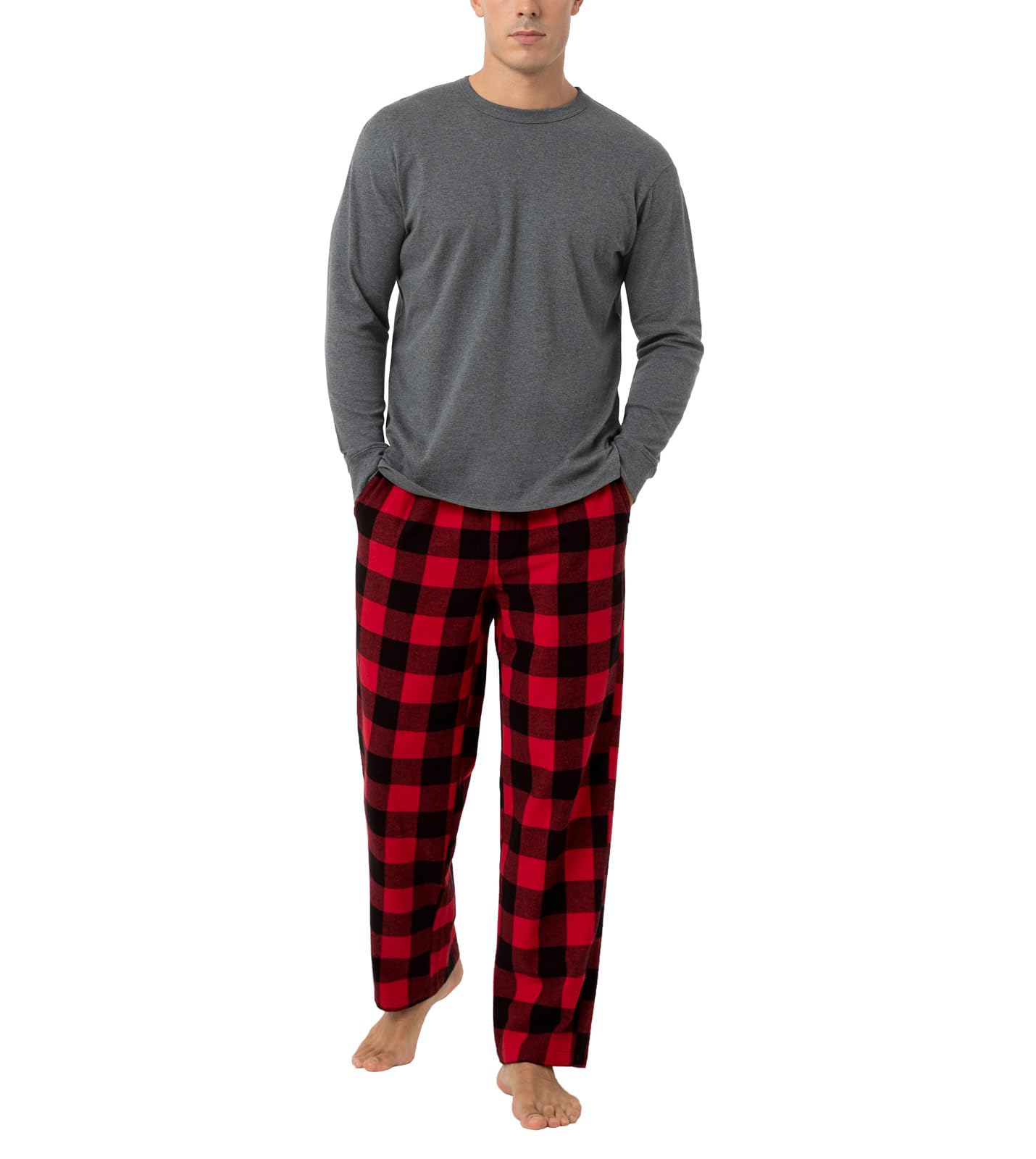 LAPASA Set Pigiama da Uomo a Quadri con Tasche e Coulisse, Completo Maglia Cotone & Pantaloni Flanella M79