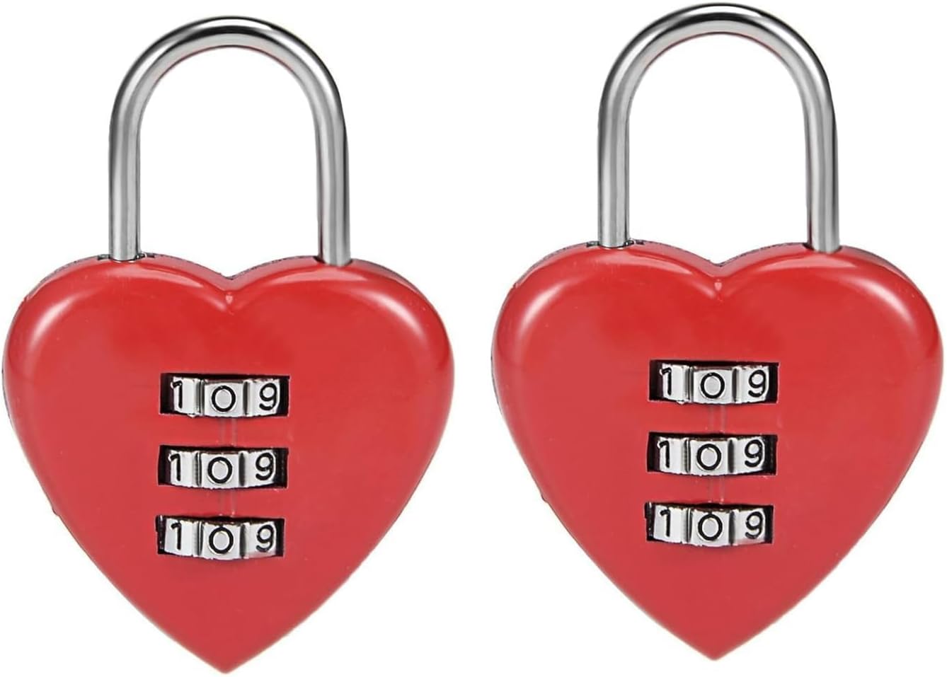 2Pcs Red 3 Digit Combination Padlock, 3mm Shackle, Zinc Alloy Lock Heart Shaped Combination Padlocks, Padlocks and Hasps