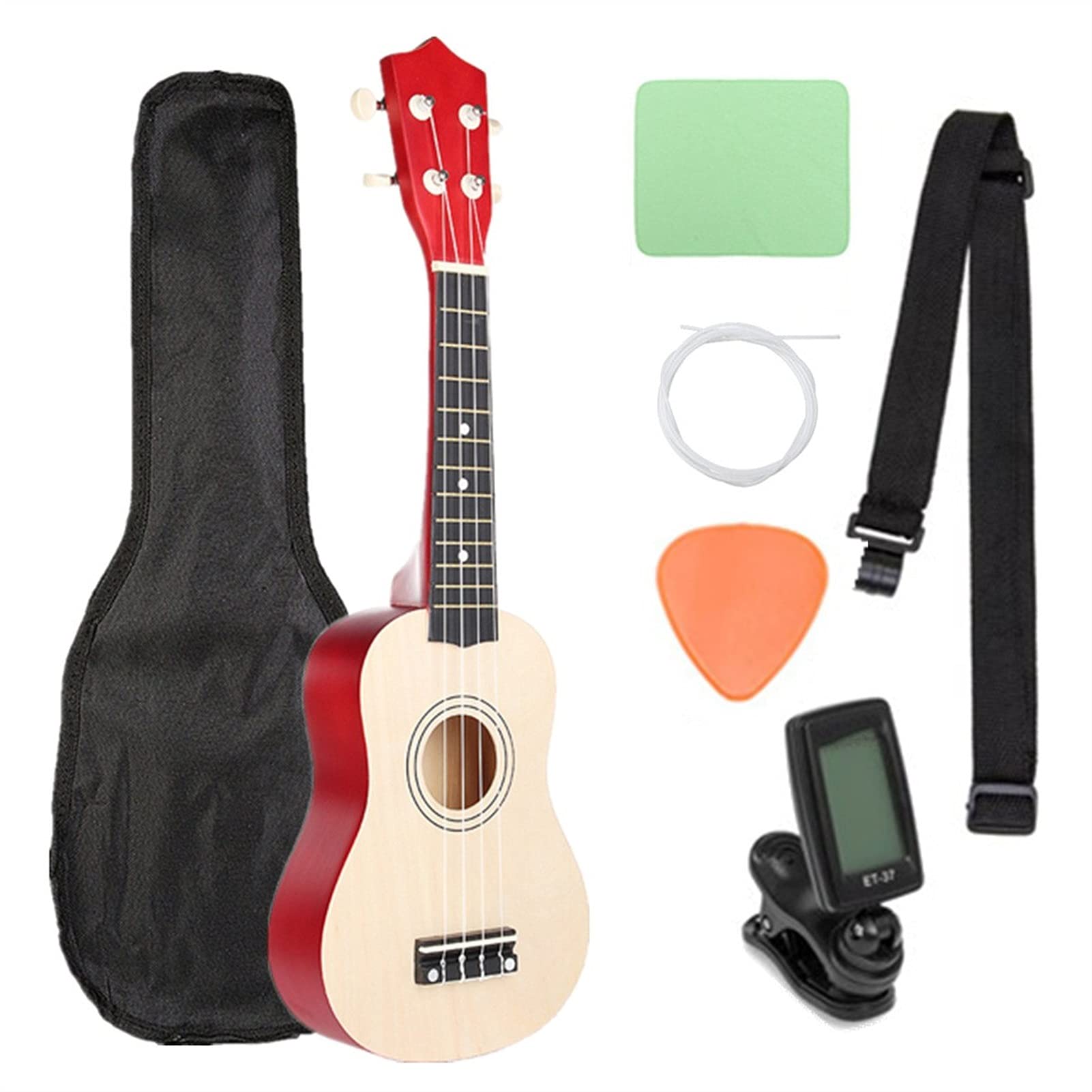 Ukulele Ukulele Combo 21 Ukulele Gitarre Sopran 4 Saiten Uke Hawaii Bass Saiten-Musikinstrument-Sets + Stimmgerät + Saite + Riemen + TascheB