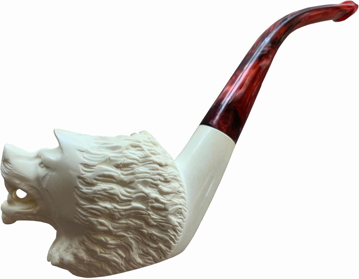 Medium Wolf White Genuine Block Turkish Meerschaum Smoking Pipe With Case