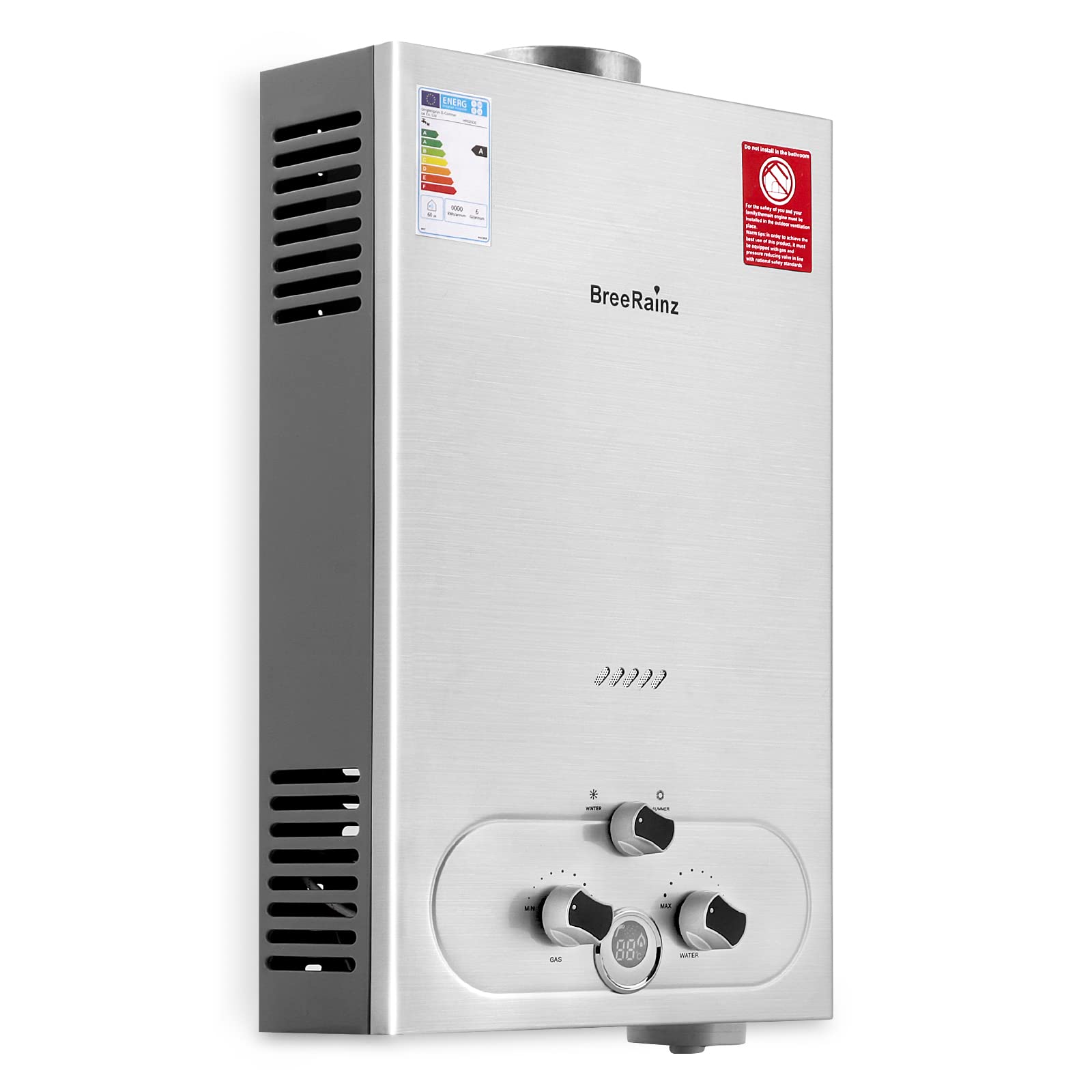 NICCOO 10L 20KW GPL Scaldabagno A Gas, Gas Parete Senza Serbatoio Istantaneo Con Kit Doccia E Display Led Modalita Inverno Ed Estate Per Casa Camper Esterni Grigio 1048618415