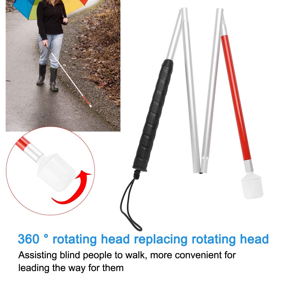 Bastone pieghevole per ciechi, 110 cm, 4 sezioni, in lega di alluminio, regolabile, bastone pieghevole riflettente bianco per persone con problemi di vista e non vedenti (110 cm)