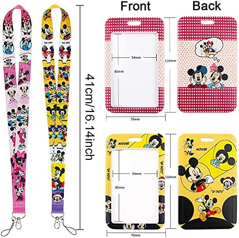 Mickey Minnie Lanyard with Card Holder,USCW 2pcs Mickey Minnie Neck Strap Card Case Lanyard with Detachable Card Holders for Office School Supplies, ID Card, Keys(A)
