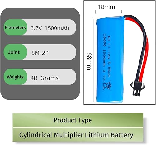 Miniatura 2 de 3.7V 18650 Batería de coche RC 1500mAh batería recargable de iones de litio SM-2P junta para doble cara RC Stunt Car RC Car RC Car RC Boat Tumbling