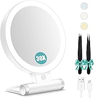 BBeautyPlanet 30X Magnifying Mirror with Lights, Double-Sided 1X/30X Rechargeable Travel Makeup Mirror, 3 Color Modes, Adjustable Brightness, Ideal Valentine's Gift