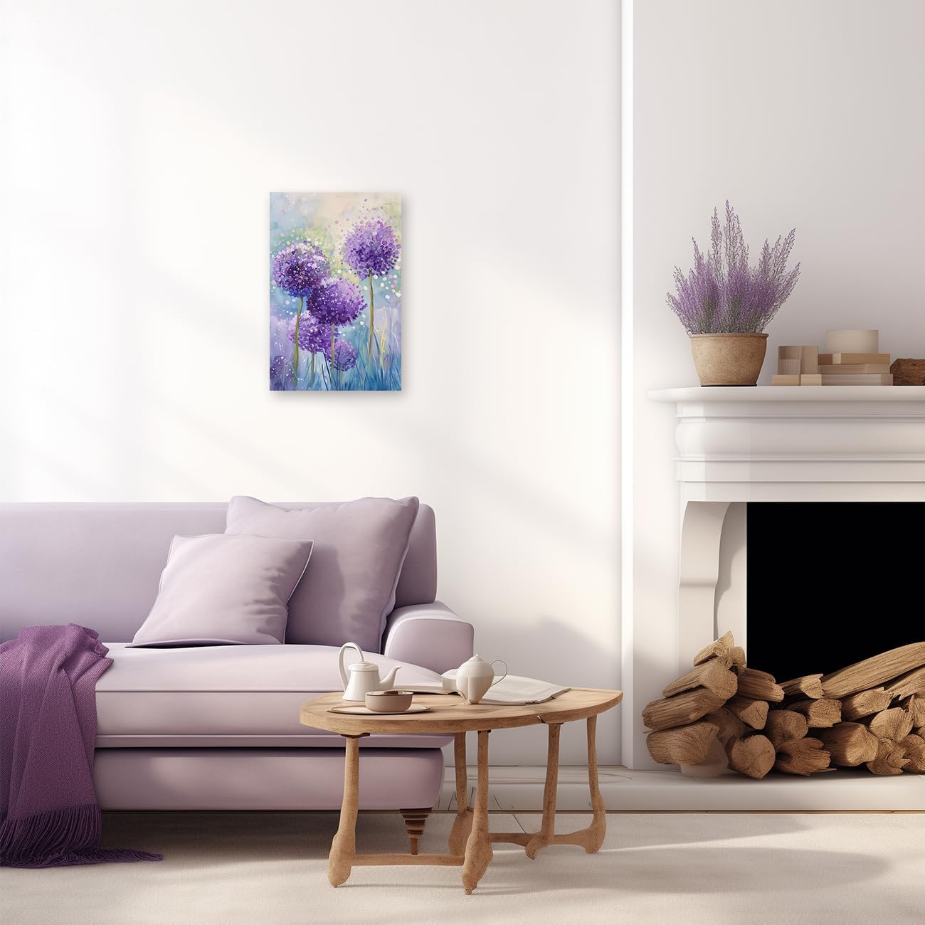 DOARTDO Hydrangea Canvas Wall Art Purple Flower Pictures Wall Decor Rustic Floral Painting Print Country Living Room Bedroom Office Decor Frame (12.00" x 18.00")