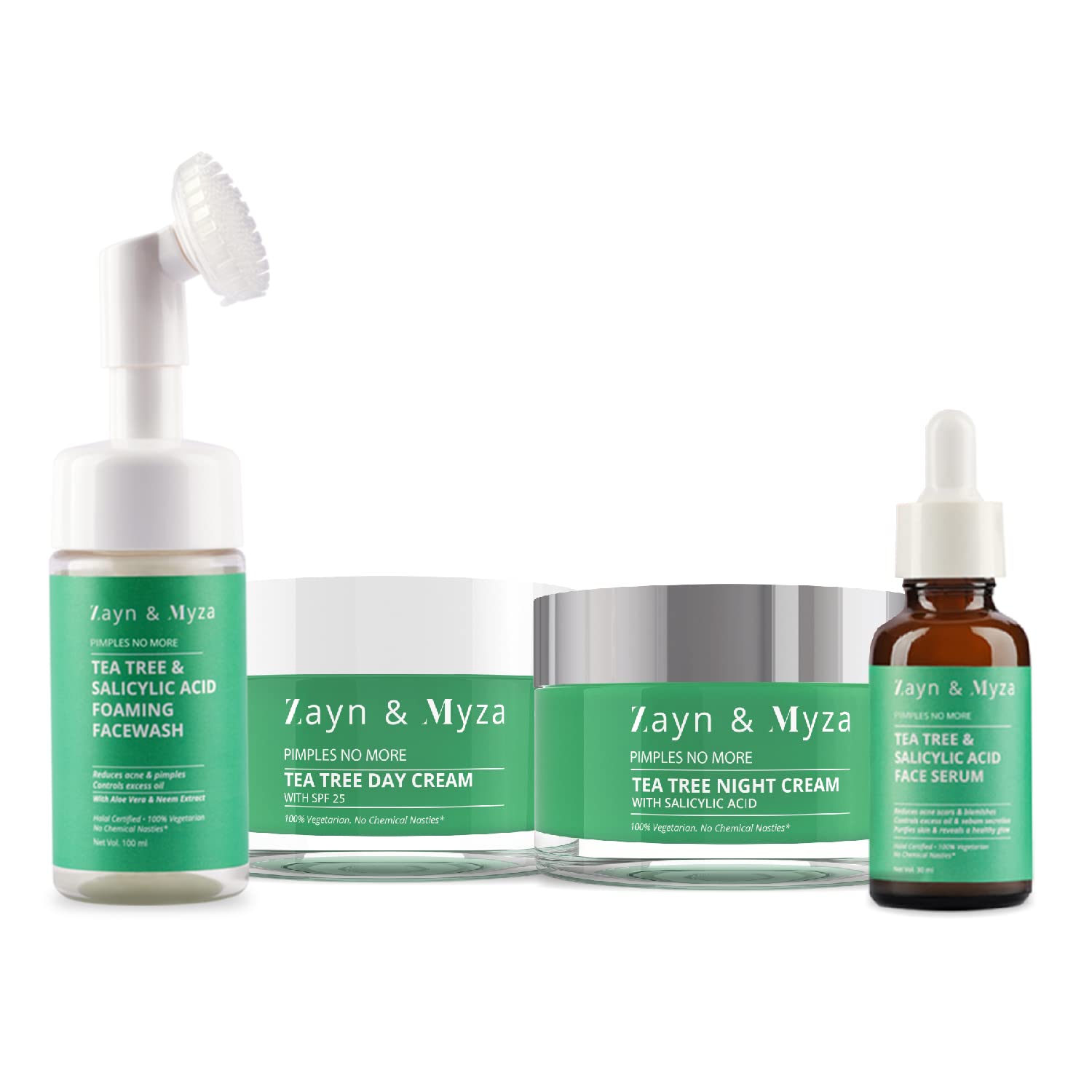 ZM Zayn & Myza Tea Tree Skincare Face wash, Serum, Day & Night Cream Reduces Acne & Pimples combo