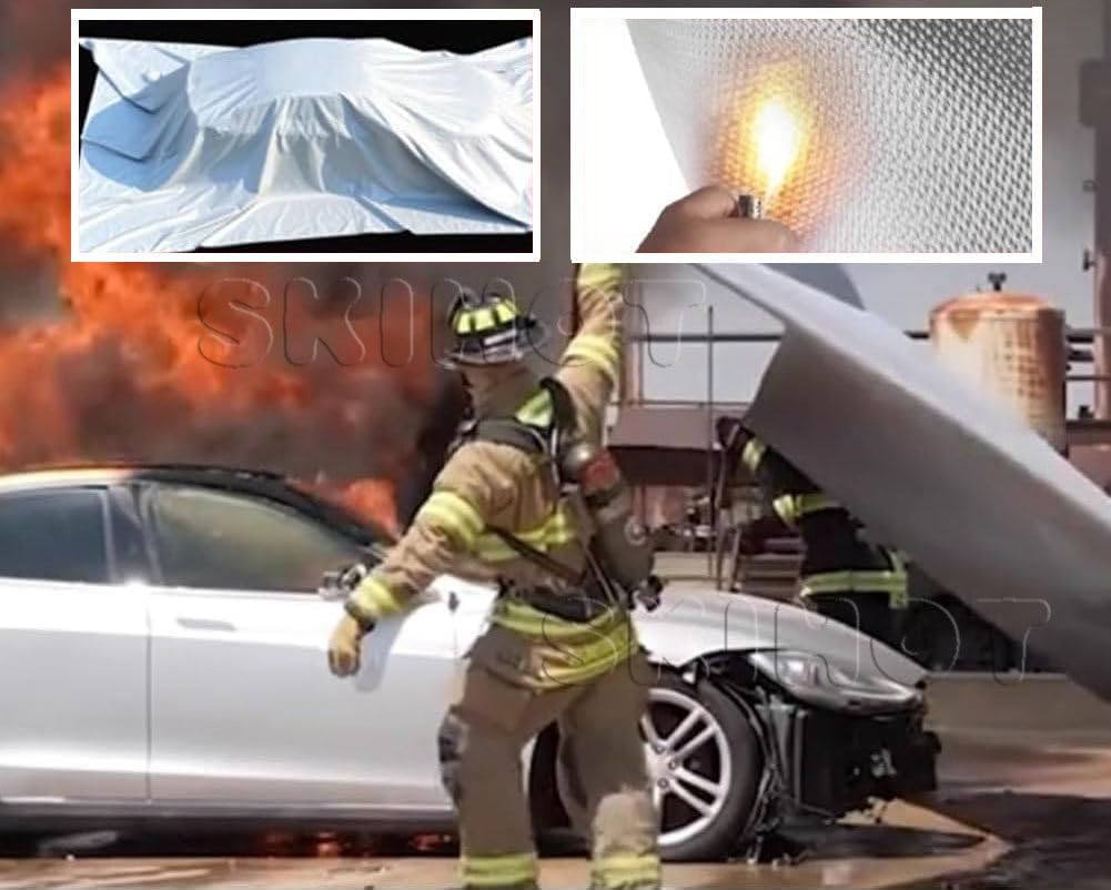EV Car Fire Rescue Blanket,Car Fire Blanket,Emergency Survival,Silicone Coated,High Temperature Resistant,Fiberglass,for Charging Stations Parking Lots 6x8m