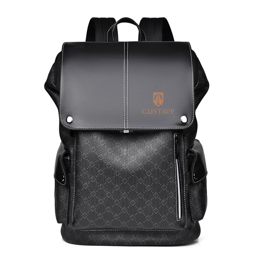 GUSTAVE® Laptop Backpack for Men Fashion PU Leather Backpack Shoulder Backpack for 15.6-Inch Laptop Waterproof Travel Backpack Business Backpack Schoolbag-image-32