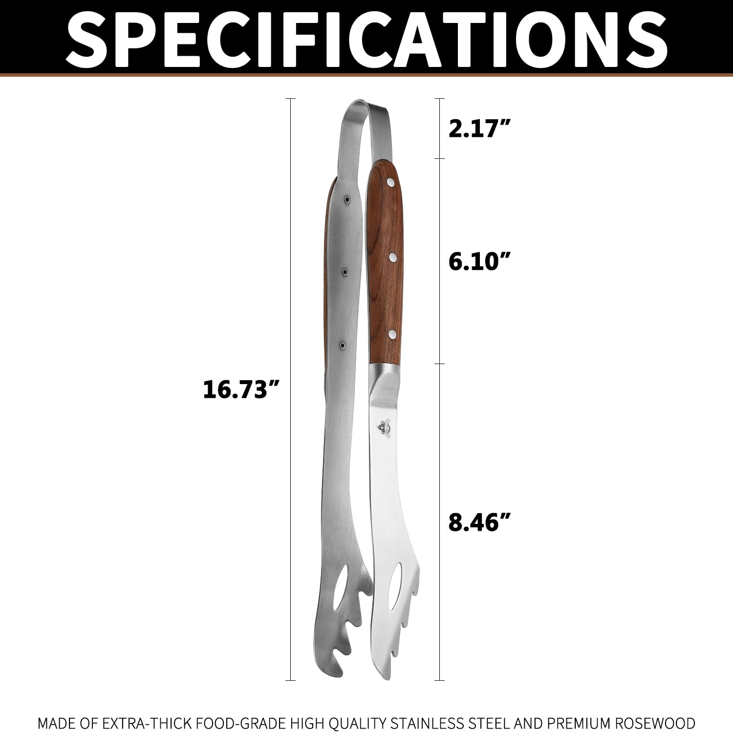 GRILLGEN Wytrzymałe szczypce do grilla z palisandru, długość 42 cm, szczypce do grilla premium do grillowania na zewnątrz, niezbędne akcesoria do grilla i grilla, najlepszy prezent