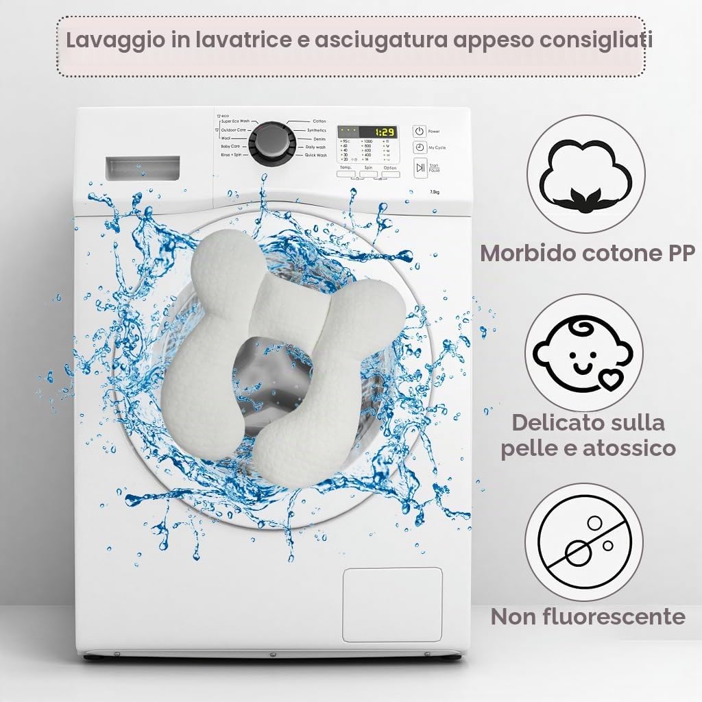 cuscino da viaggio per neonati con supporto per la testa (aggiornato), morbido cuscino in cotone per neonati per seggiolini auto e passeggini, bianco