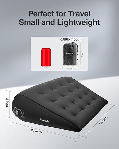 Miniatura 4 de Luxtude Almohada inflable de cuña para dormir, almohada de cuña de viaje para aliviar el dolor de espalda, soporte de elevación de pierna y rodilla,