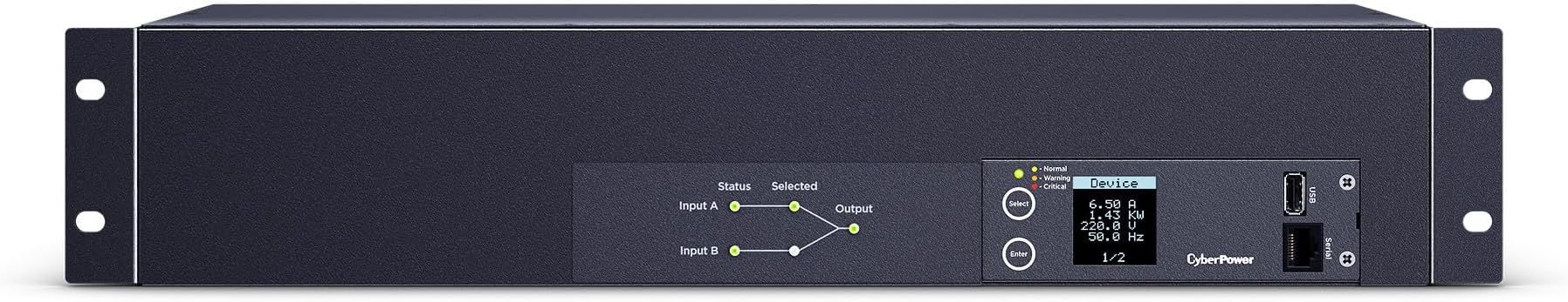 CyberPower PDU24007 Metered ATS PDU, 200-240V, 20A Derated to 16A, 10 Outlets, 2U Rackmount
