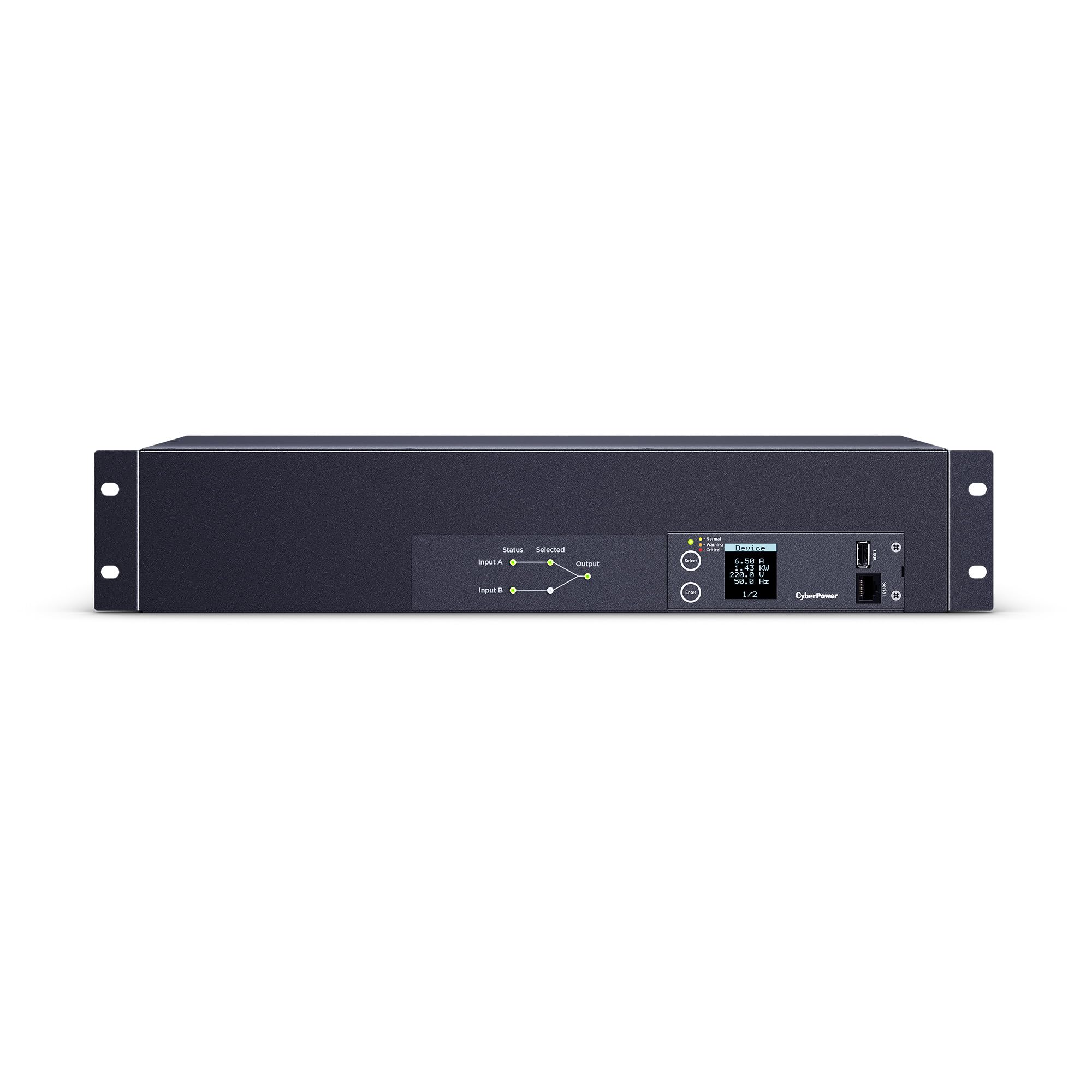 CyberPower PDU24007 Metered ATS PDU, 200-240V, 20A (Derated to 16A), 10 Outlets, 2U Rackmount