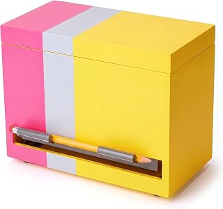 Yalikop 1 Pc Wooden Pencil Dispenser, Stripe, Pink,Yellow