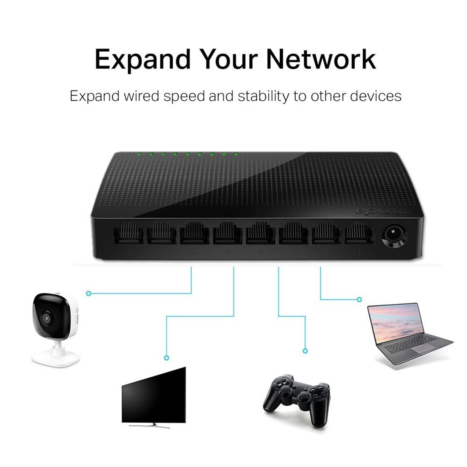 Switch Gigabit Ethernet a 8 Porte, Splitter Ethernet Desktop, Custodia in plastica, Switch di Rete Non schermato, Plug & Play, Silenzioso Senza Ventola (Color : 8 Port Gigabit White)