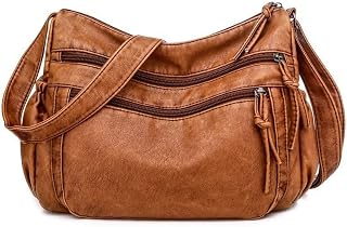 Wowobjects® Washed Leather Women's Retro Shoulder Bag - All-Match Large Diagonal Bag - Soft Leather - Light Brown Price In India