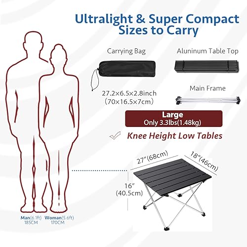 Miniatura 2 de Mesa de camping portátil Grope con superficie de mesa de aluminio, mesa de playa plegable fácil de transportar, perfecta para exteriores, picnic,